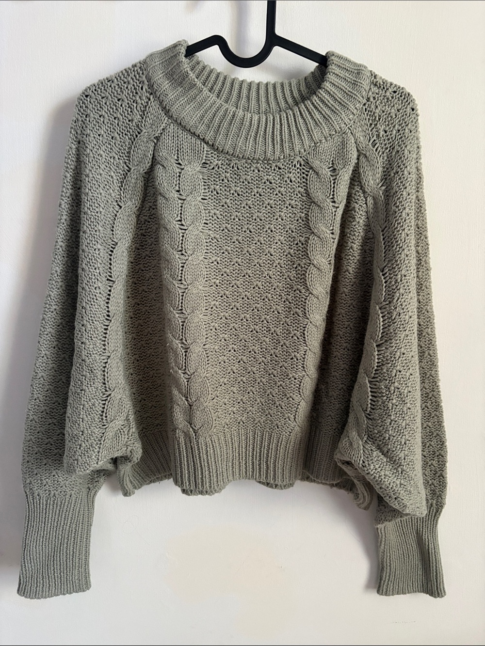 moon & madison Sage Green Cable Knit Crewneck Sweater